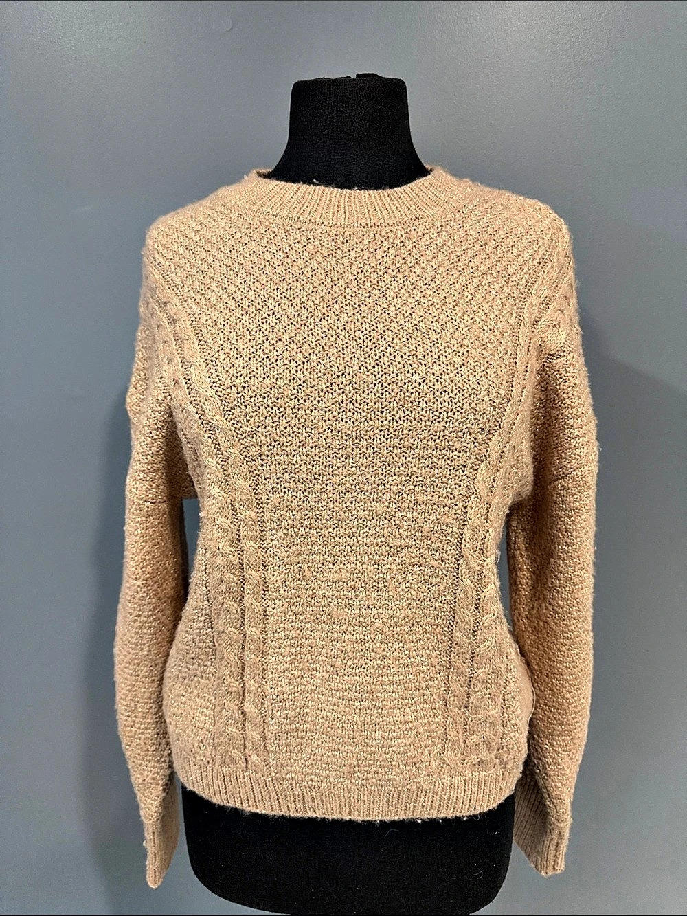 House of Harlow 1960 Cable Knit Crew Neck Sweater in Brown Size Medium NWT